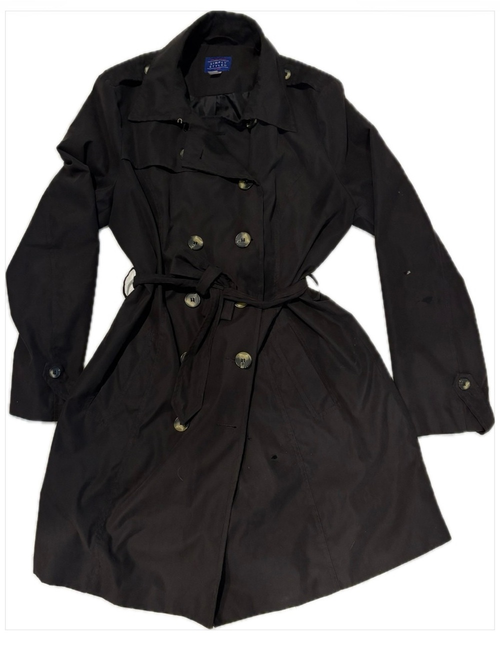 Simply Styled Vintage Black Double-Breasted Midi-Trench Coat SZ L